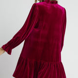 Velvet Ruffle Trim Mini Dress