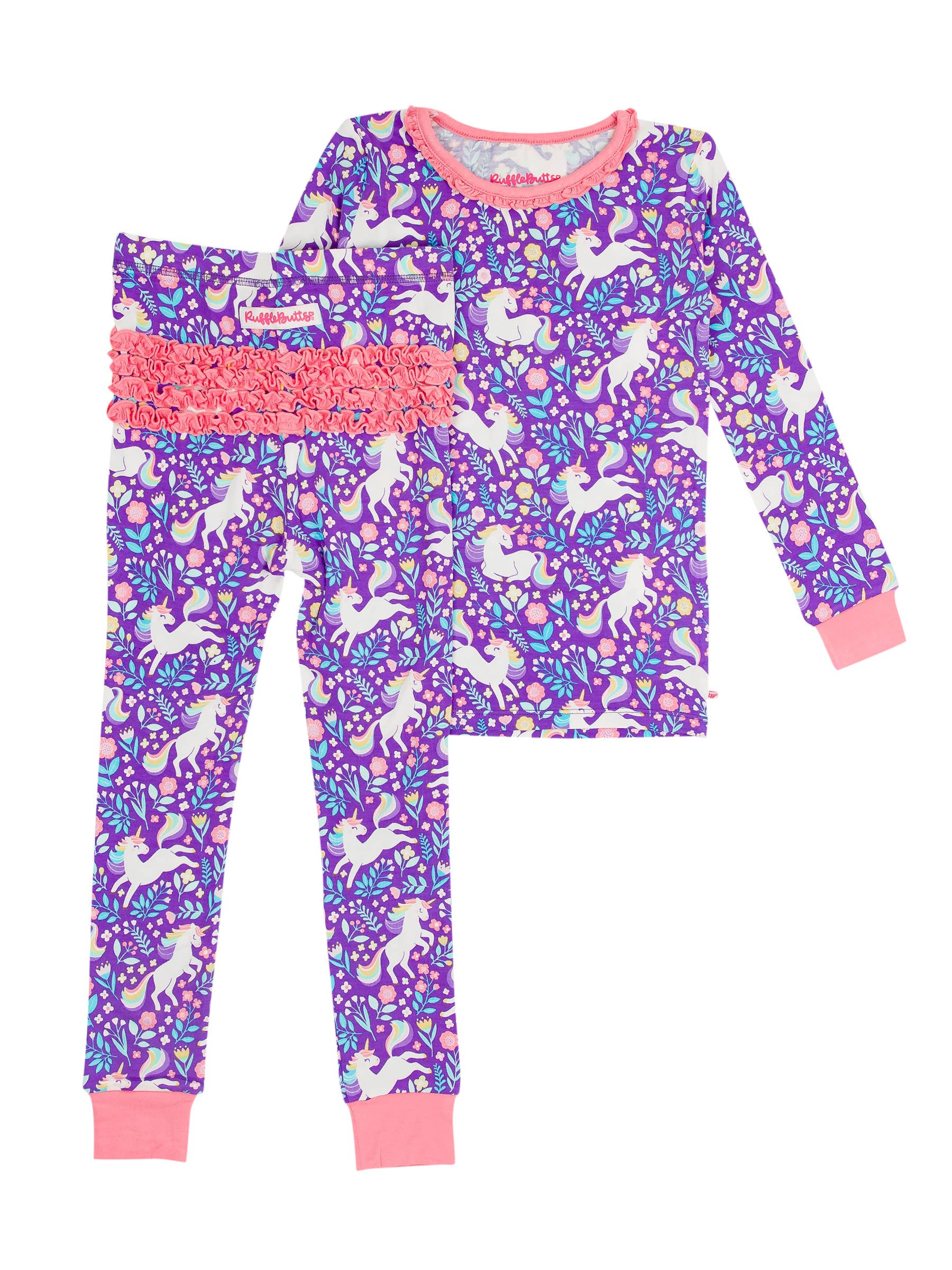 Toddler Girls Unicorn Meadow Bamboo Viscose Ruffle Long Sleeve Pajama Set