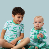SoftSnooze™ Baby Bamboo Viscose Alligator Adventure Convertible One Piece Footie Pajama