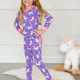 Unicorn Meadow Ruffle Long Sleeve Pajama Set with Signature Rear Ruffles