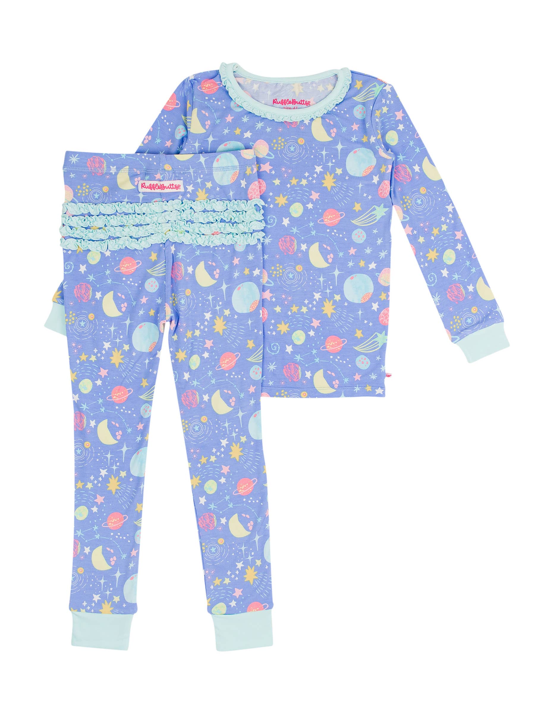 Toddler Girls Starry Dreams Bamboo Viscose Ruffle Long Sleeve Pajama Set