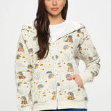 Hedgehog Mushroom Print Zip Up Hoodie