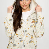 Hedgehog Mushroom Print Zip Up Hoodie