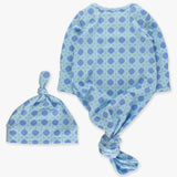SoftSnooze™ Baby Cotton Modal Periwinkle Blue Coastal Cane Knotted Sleep Gown & Hat Set