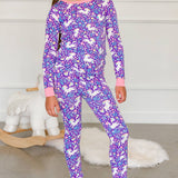 Girls Unicorn Meadow Bamboo Viscose Ruffle Long Sleeve Pajama Set