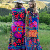 Double-Sided Cozy Throw Blanket - Pink Folk Flower