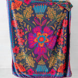 Double-Sided Cozy Throw Blanket - Pink Folk Flower
