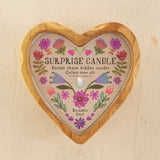 Wooden Heart Surprise Candle - Folk Flower