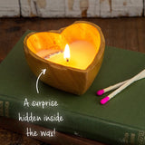 Wooden Heart Surprise Candle - Folk Flower