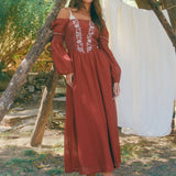 Embroidered Square Neck Puff Sleeve Maxi Dress