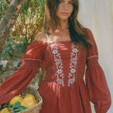Embroidered Square Neck Puff Sleeve Maxi Dress