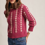 Embroidered Cable Knit Pullover