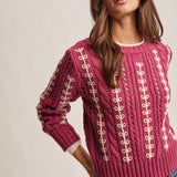 Embroidered Cable Knit Pullover