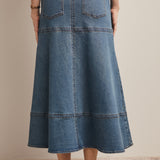 Panel Seam A-Line Denim Maxi Skirt