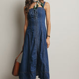 Lace-Up Denim Maxi Dress