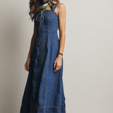 Lace-Up Denim Maxi Dress