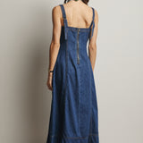 Lace-Up Denim Maxi Dress