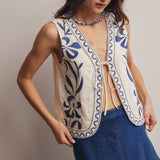 Embroidered Tie-Front Vest