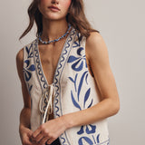 Embroidered Tie-Front Vest