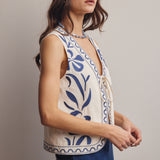 Embroidered Tie-Front Vest