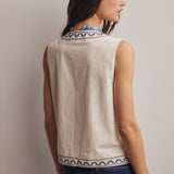 Embroidered Tie-Front Vest