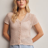 Open-Knit Short-Sleeve Crochet Cardigan Top