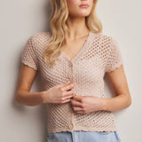 Open-Knit Short-Sleeve Crochet Cardigan Top