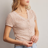Open-Knit Short-Sleeve Crochet Cardigan Top