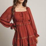 Crinkled Tiered Boho Mini Dress