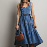 Tiered Denim Maxi Dress
