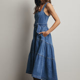 Tiered Denim Maxi Dress