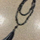 Long Stone Necklace with Bling Beads and Tassel