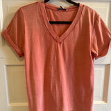 Cuff Sleeve V-Neck Vintage Tee