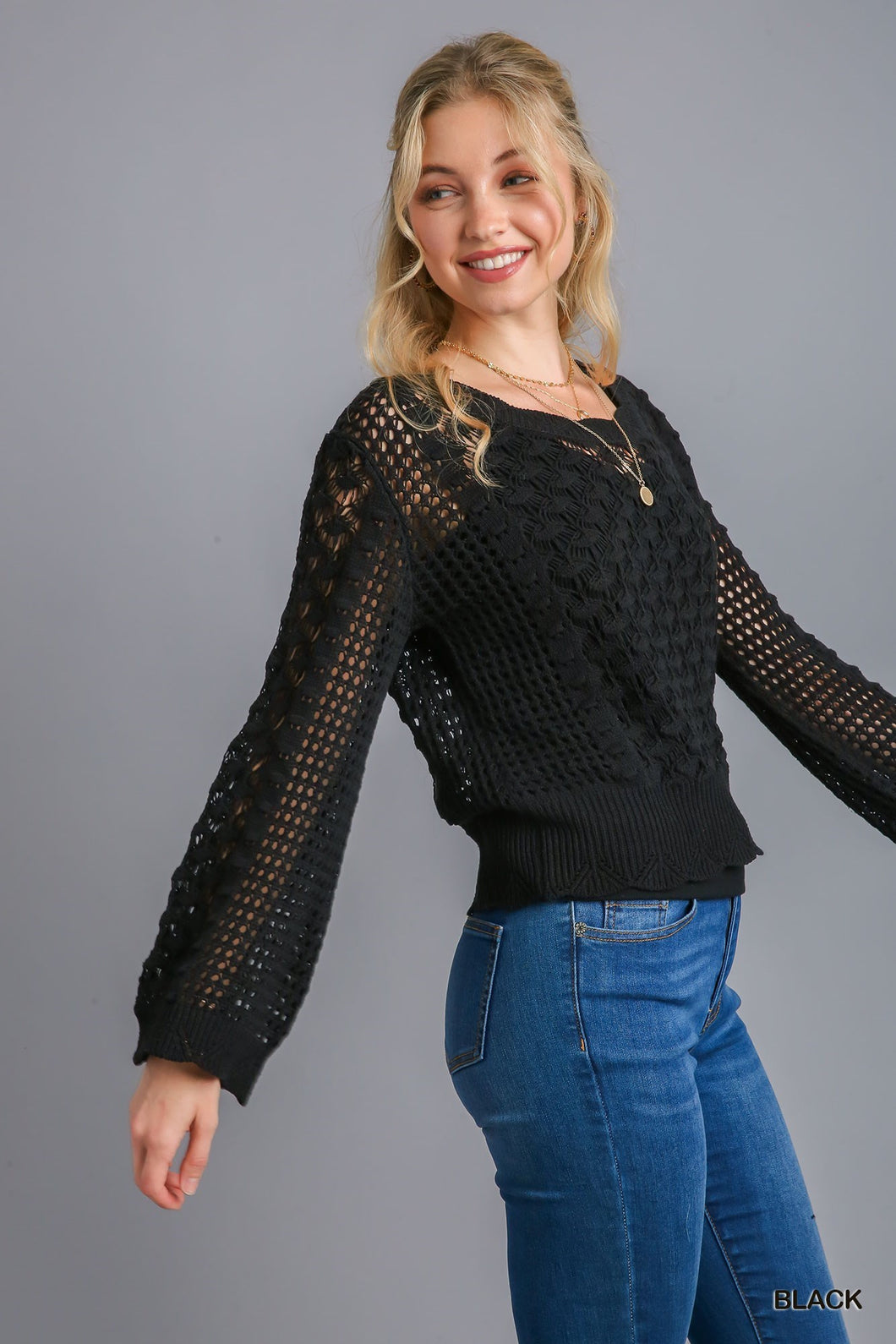 Black Crochet Sweater Top