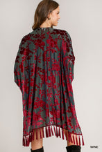 Load image into Gallery viewer, Two-Tone Floral Burnout Velvet with Tassel Fringe Kimono
