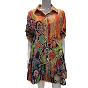 Abstract Floral Button Tunic Top