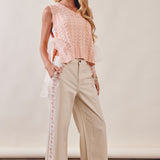 Floral Embroidered Cropped Wide-Leg