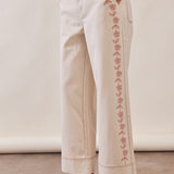Floral Embroidered Cropped Wide-Leg
