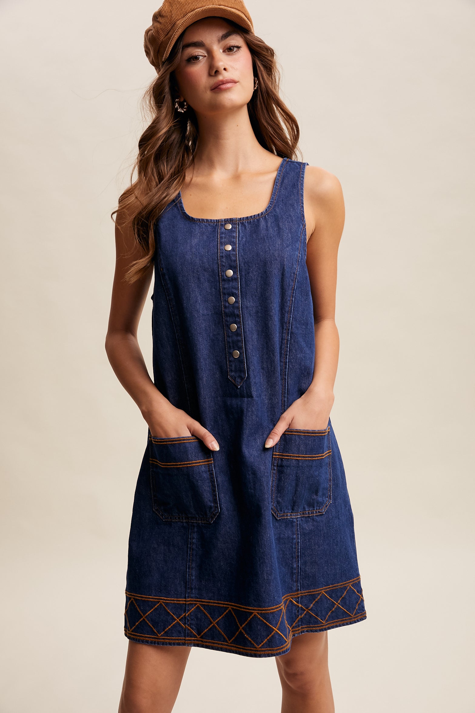 Embroidered Button-Front Denim Shift Dress Xlarge Embroidered Button-Front Denim Shift Dress Xlarge