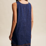 Embroidered Button-Front Denim Shift Dress