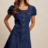 Puff Sleeve Denim Mini Dress