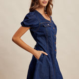 Puff Sleeve Denim Mini Dress