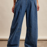 Pleated Wide-Leg Denim Pants
