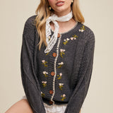 Floral Embroidered Button-Up Cardigan