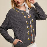 Floral Embroidered Button-Up Cardigan