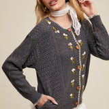 Floral Embroidered Button-Up Cardigan