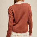 Floral Embroidered Cable Knit Sweater