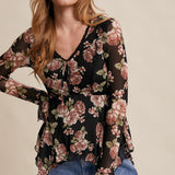Floral Mesh Handkerchief Blouse