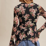 Floral Mesh Handkerchief Blouse