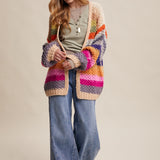 Multi Color Crochet Open Sweater